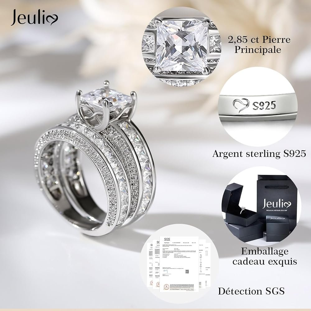 Bagues de Mariage 2 carats en Argent Sterling 925 Brillant avec ...