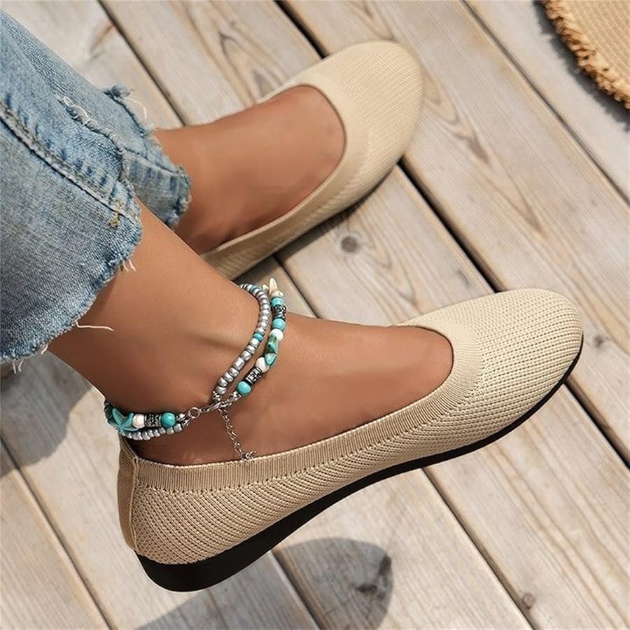 ballet flats for women round toe knit flats slip on shoes loafers ballet ...