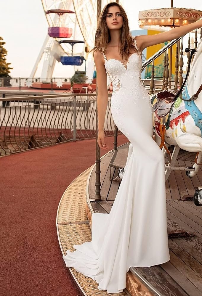 BEDEXU Wedding Dresses Wedding Dresses Long Sleeves V-Neck ...