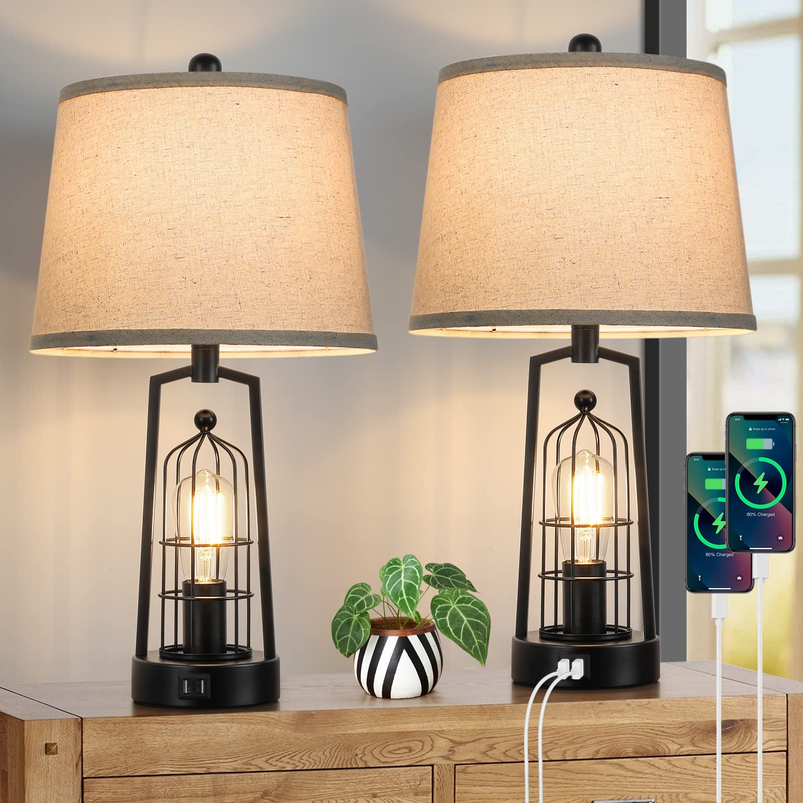 bedside lamps, table lamp, desk lamp, farmhouse style, warm desk ...