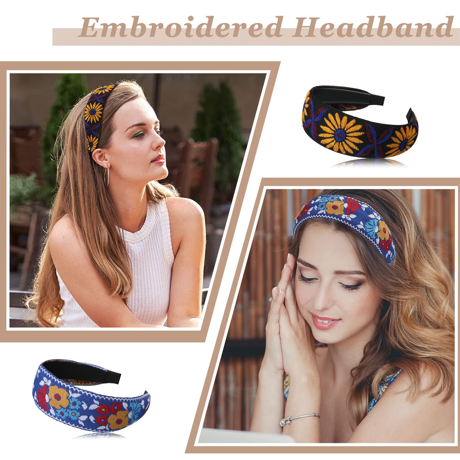 Boho Headbands for Women, Floral Embroidered Head Bands ...
