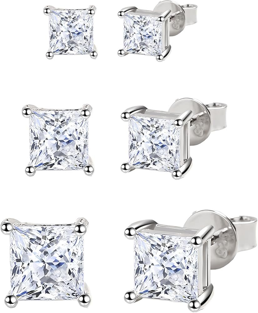 Boucles d'oreilles Argent Femme, Carré Cubique Zircone Boucles D ...
