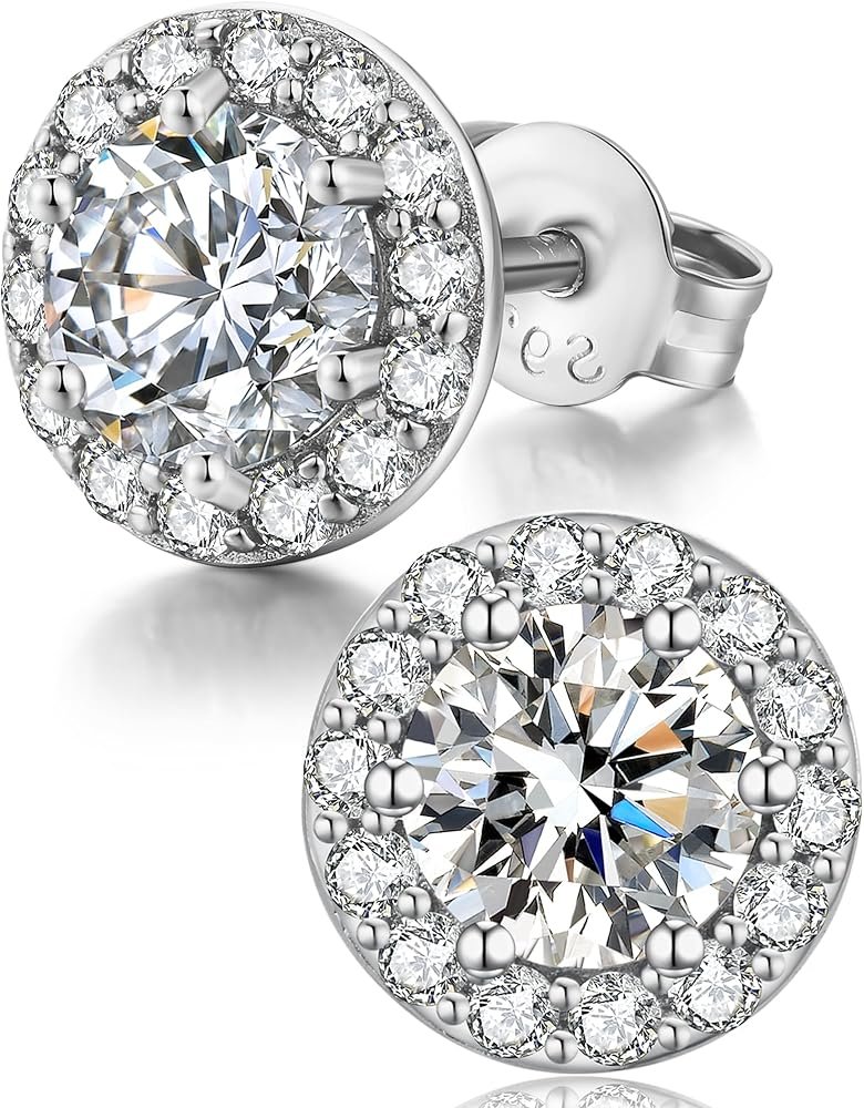 Boucles d'oreilles plaqué or blanc avec zircone cubique bleue ...