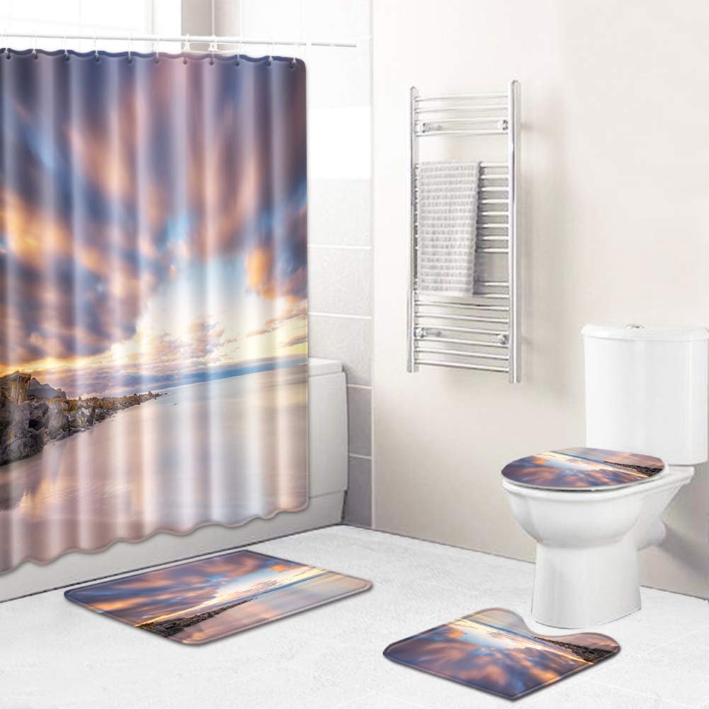BOYOUTH Digital Print Shower Curtain with Bath Mat, Contour Mat ...