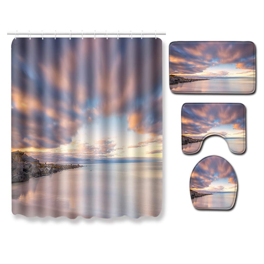 BOYOUTH Digital Print Shower Curtain with Bath Mat, Contour Mat ...