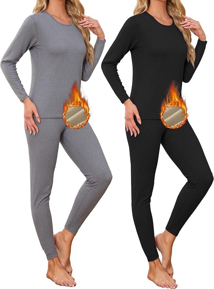Brushed Thermal Underwear Set for Women, Cold Weather Pajama ...
