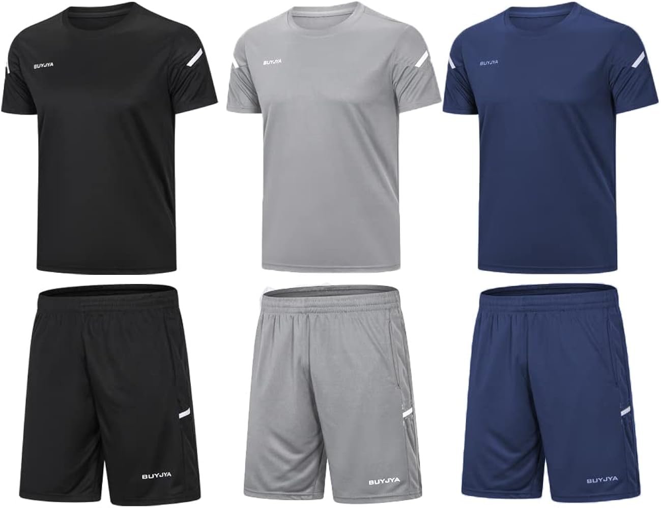 BUYJYA Lot de 3 shorts et 3 T-shirts de sport pour homme ...