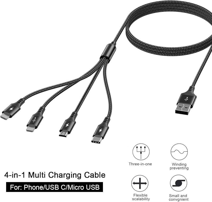 Câble Multi USB,[4A/3m] 4 en 1 Universel Multi Chargeur ...