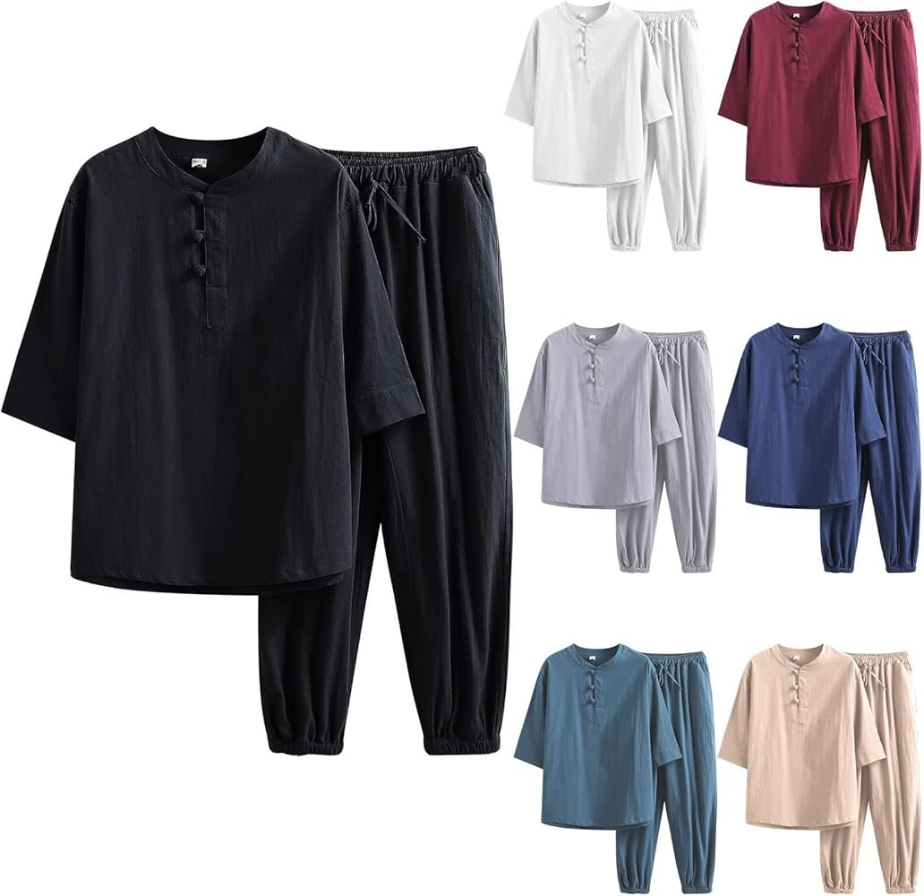 Casual Wear Lightweight Cotton Zen Uniform Meditation Men Linen ...