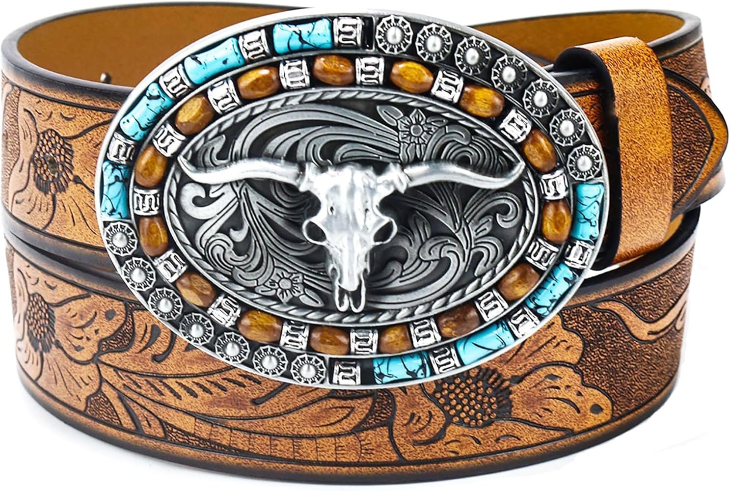 CaySep Western-Leather-Belts for Women Turquoise-Oval Buckle ...