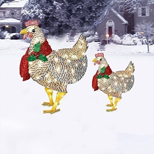 Christmas Outdoor Decorations, Light-Up Chicken with Scarf LED ...