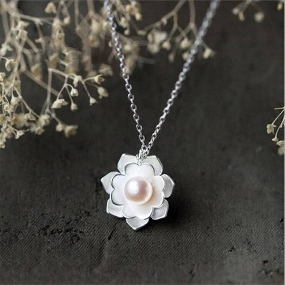 Collier Mode Femme National Blanc Lotus Shell Perles Perle Fleurs ...