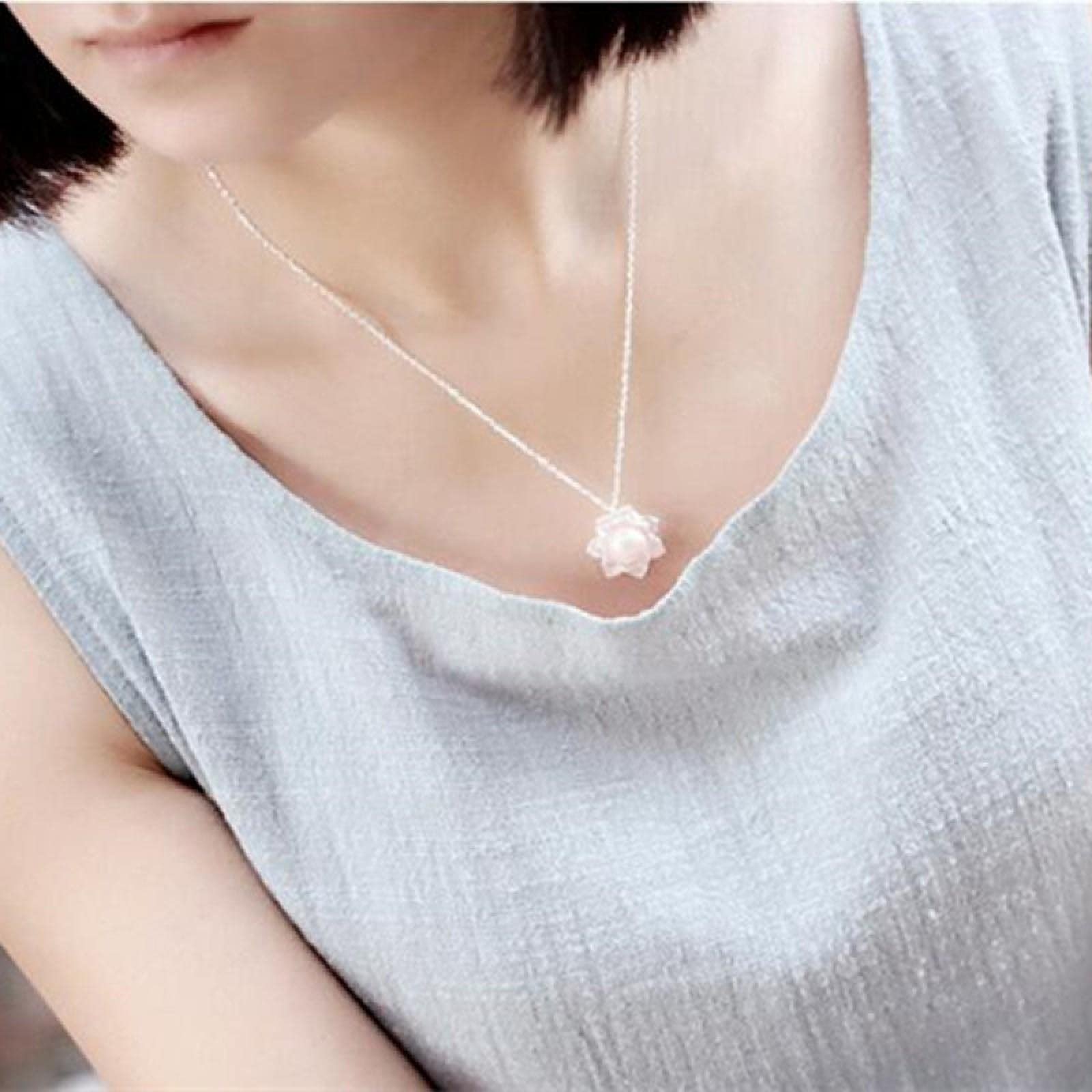 Collier Mode Femme National Blanc Lotus Shell Perles Perle Fleurs ...