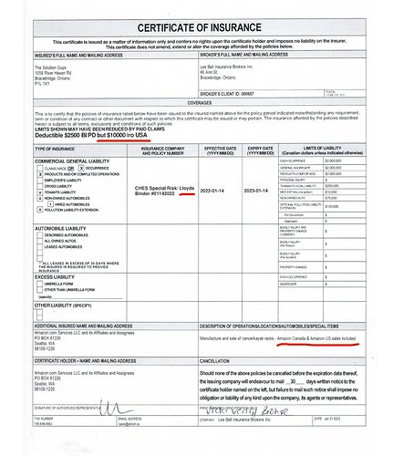 commercial liability insurance proof