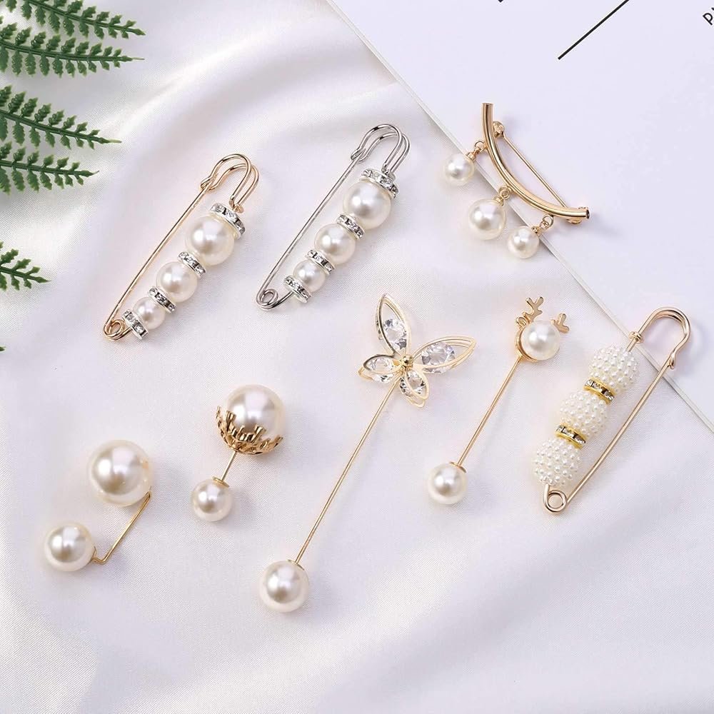 DEARMAMY 8pièces Broches Perles pour Femmes Incluses ...