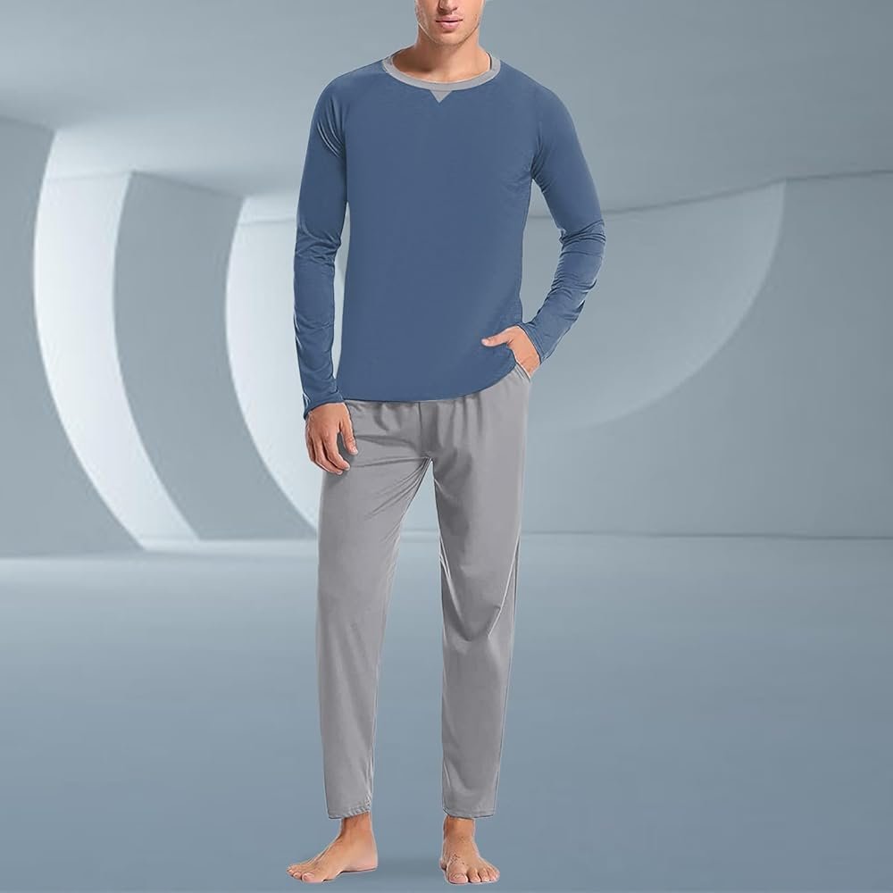 Duohropke Men's Pyjamas, 2 Piece Cotton Pyjamas, Long Pajamas ...