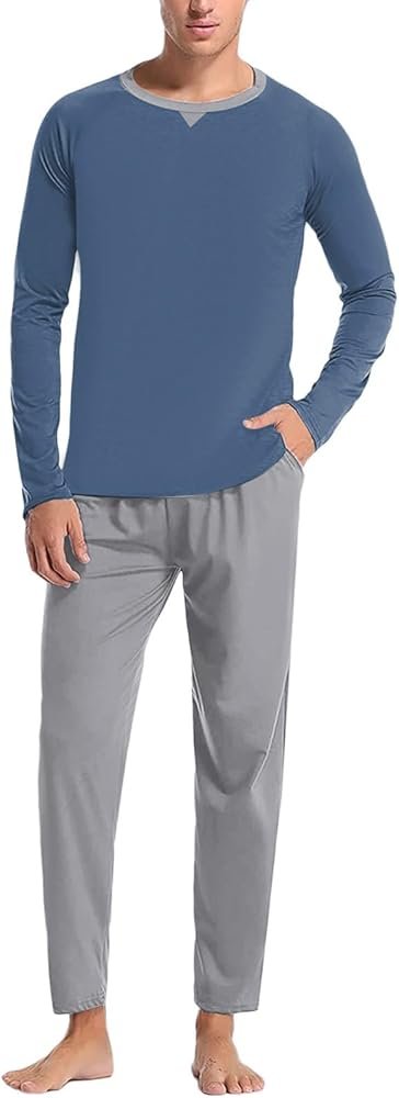 Duohropke Men's Pyjamas, 2 Piece Cotton Pyjamas, Long Pajamas ...