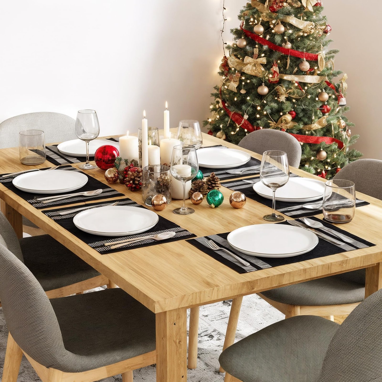 Encasa XO Set of 6 Washable Cotton Placemats for Dining Room ...