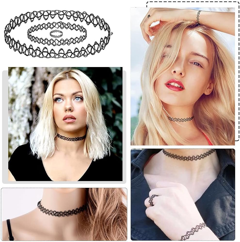 Ensemble de collier, bracelet et bague - Tatouage ras-du-cou pour fille