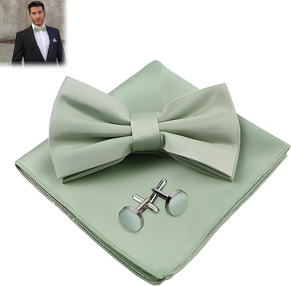 Ensemble nœud papillon vert pour homme avec pochette et boutons ...
