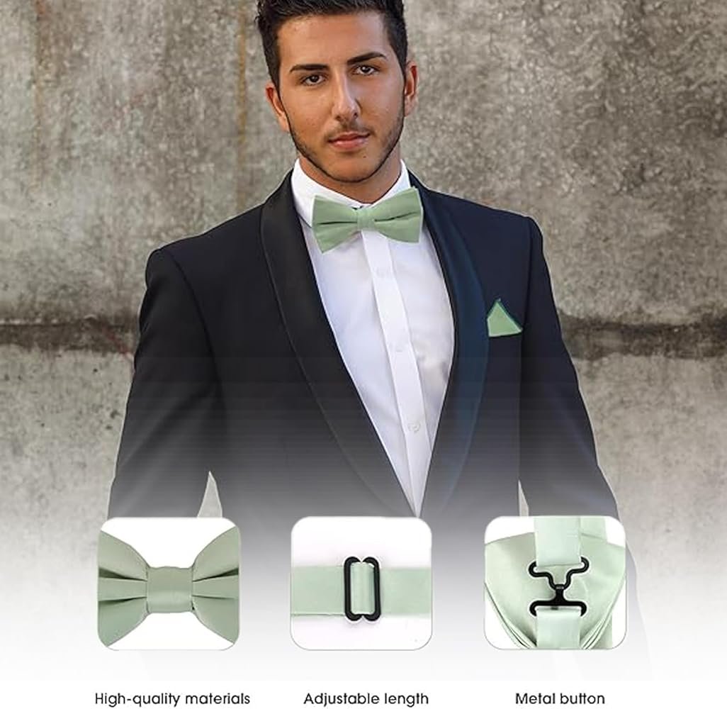 Ensemble nœud papillon vert pour homme avec pochette et boutons ...