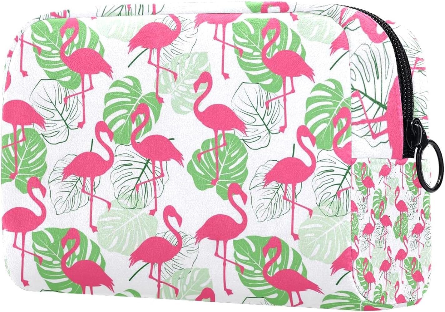 Flamingo And Palm Leaves Monstera Makeup Bag Portable ...