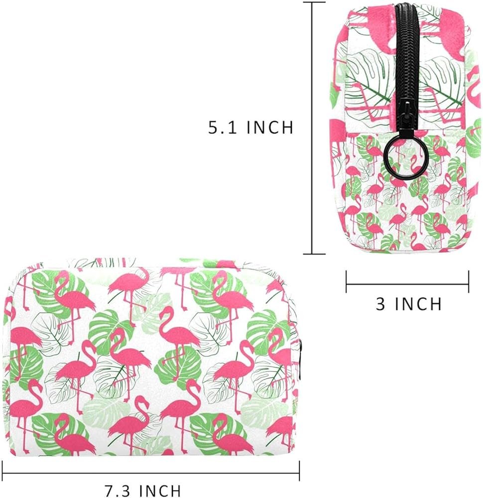 Flamingo And Palm Leaves Monstera Makeup Bag Portable ...