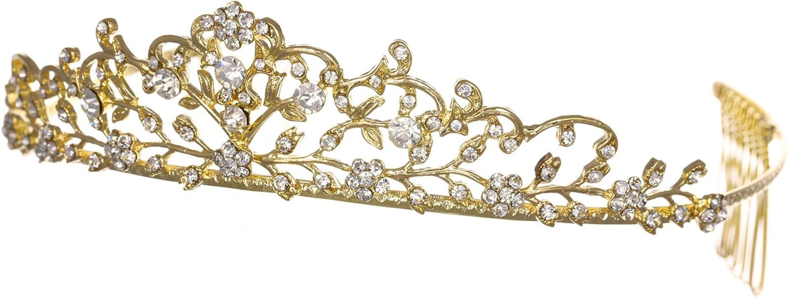 Flower Vine Design Bridal Tiara Crown - Clear Crystals Gold Plating ...