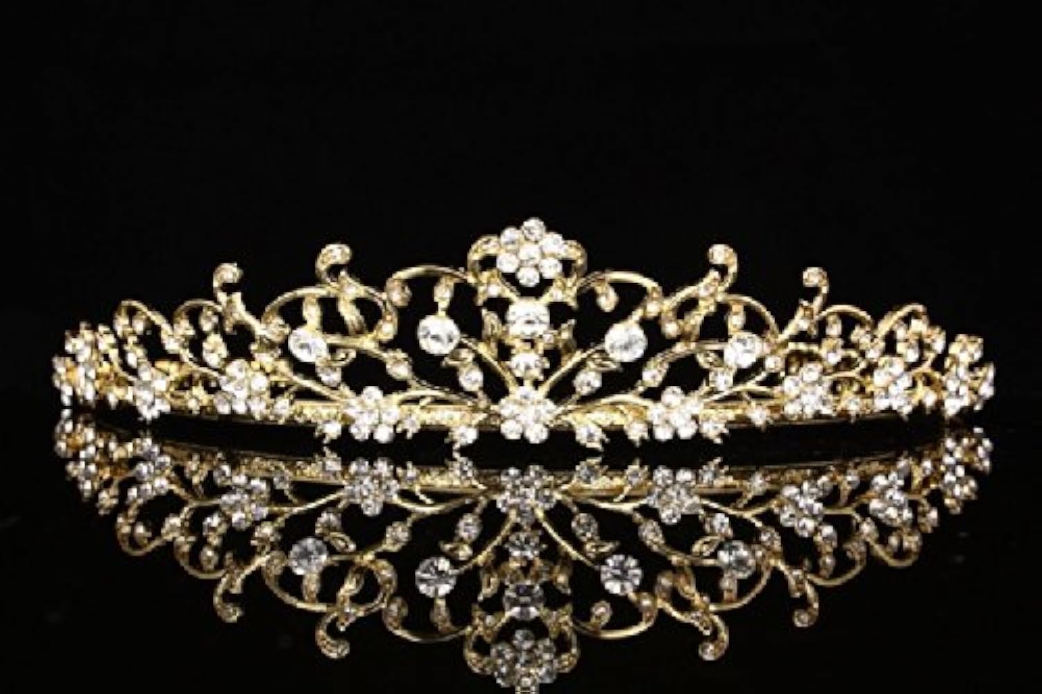 Flower Vine Design Bridal Tiara Crown - Clear Crystals Gold Plating ...