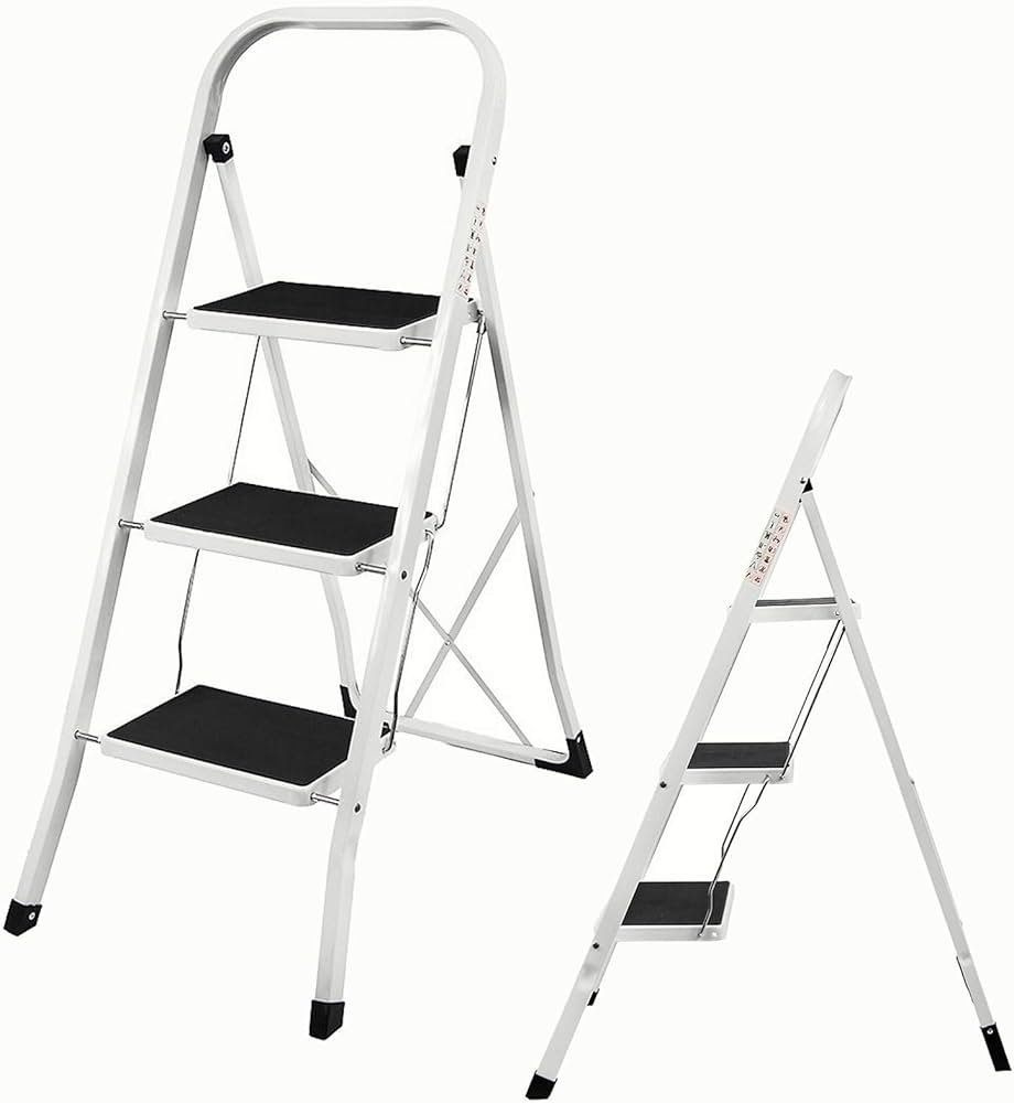 Folding Step Ladder 3 Step Ladder Heavy Duty Steel Step ...