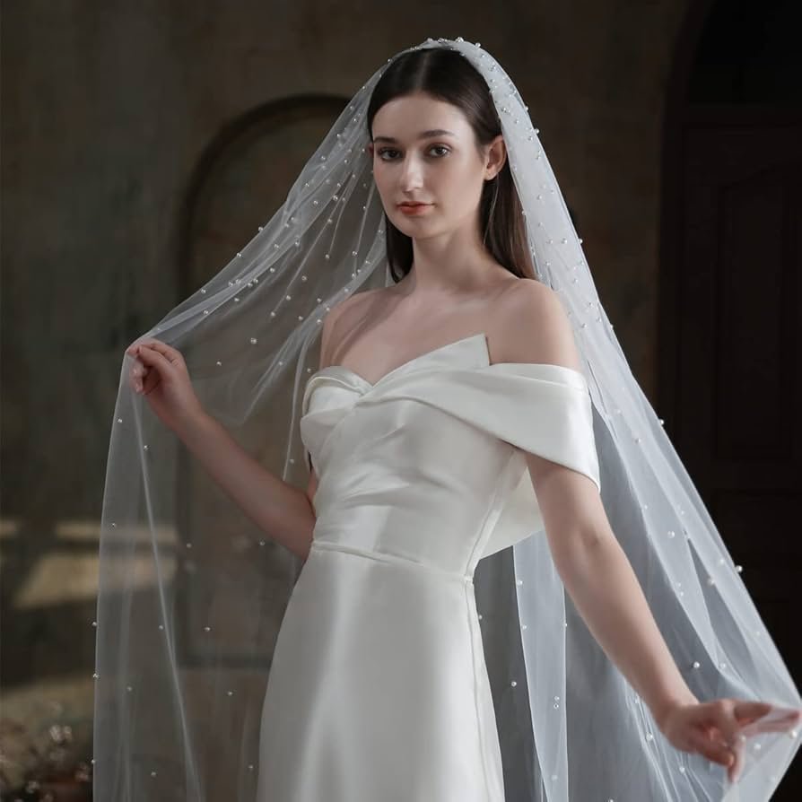 Générique Pearls Wedding Veils 1 Tier Soft Bridal Veil Beaded ...