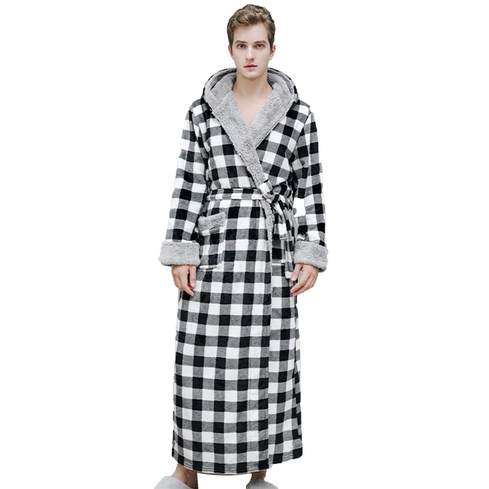 GHYUB Men's Bathrobes, Hooded Fleece Bathrobe For Men ...