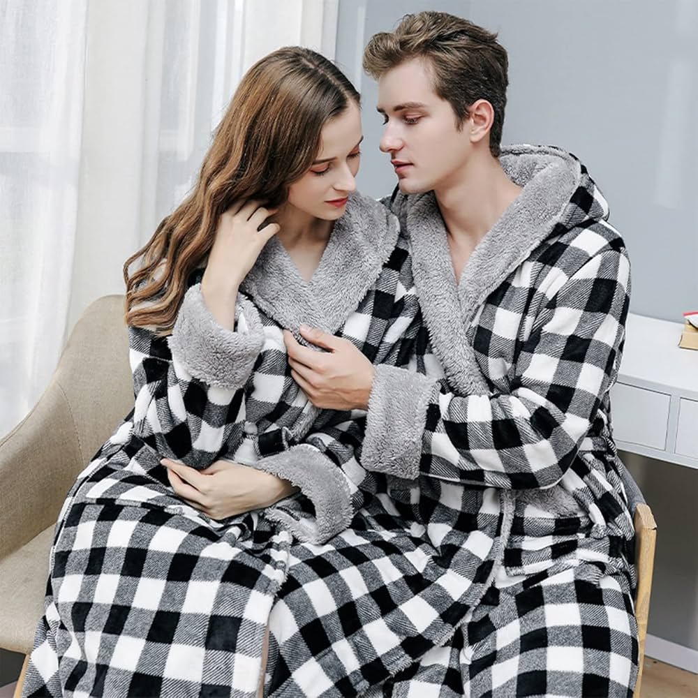 GHYUB Men's Bathrobes, Hooded Fleece Bathrobe For Men ...