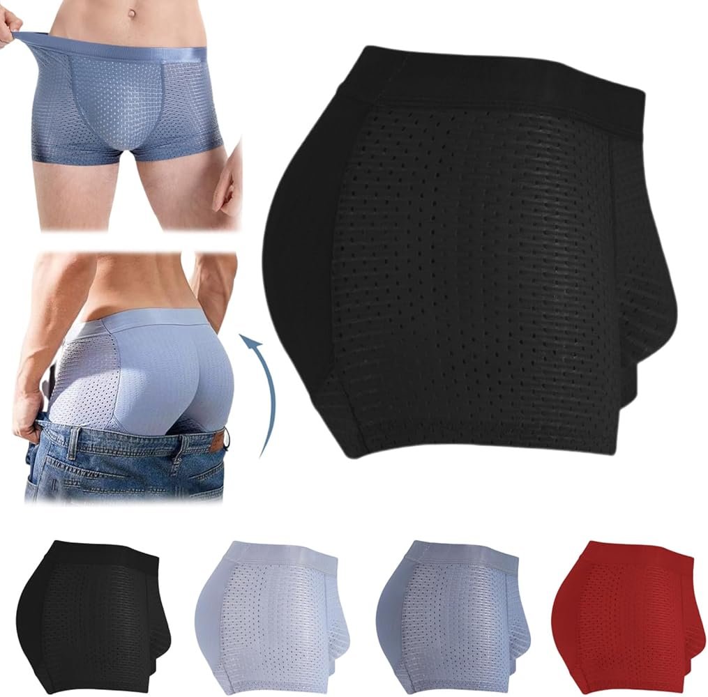 HESYSUAN Men's Hip Enhancer Boxer Briefs Nylon Ice Silk ...