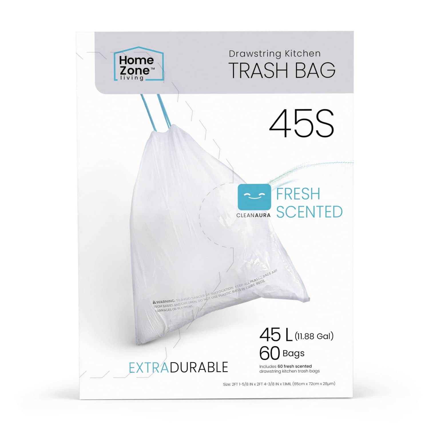 Home Zone Living 60 Pack Kitchen Trash Bags 15-50 Gallon with ...