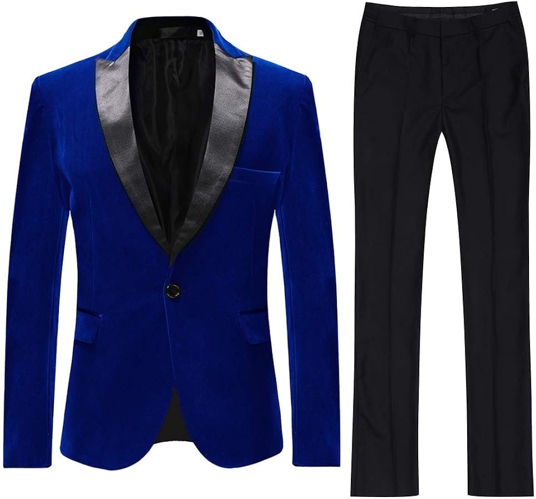 HOTK Hommes Slim Fit 2 Piece Tuxedos Groom Velours Costume ...