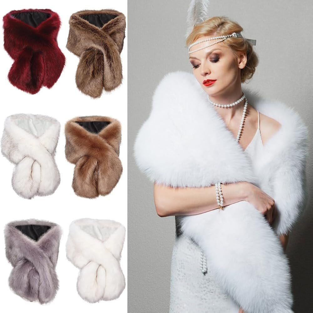 ISAKEN faux fur scarf,winter warm scarf,fur shawls,winter ...
