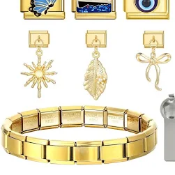 Italian Charms Bracelet Gold, Lot de 6 bracelets à breloques dorés ...
