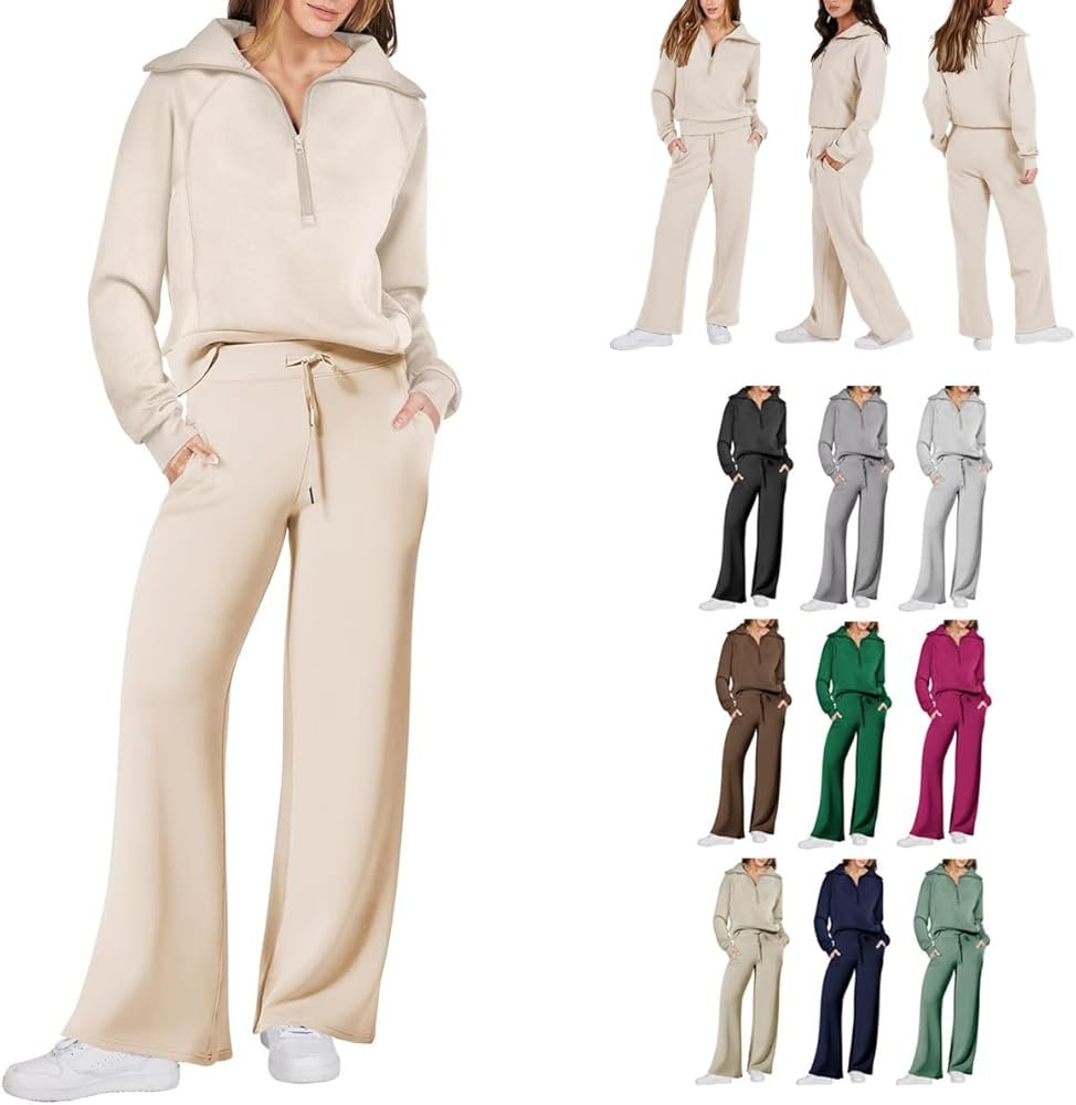 Jogger Sets for Women 2 Piece Quarter Zip Long Sleeve Sweatsuits ...