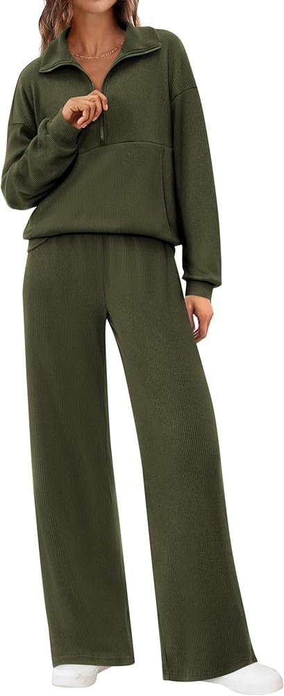 Jogger Sets for Women 2 Piece Quarter Zip Long Sleeve Sweatsuits ...