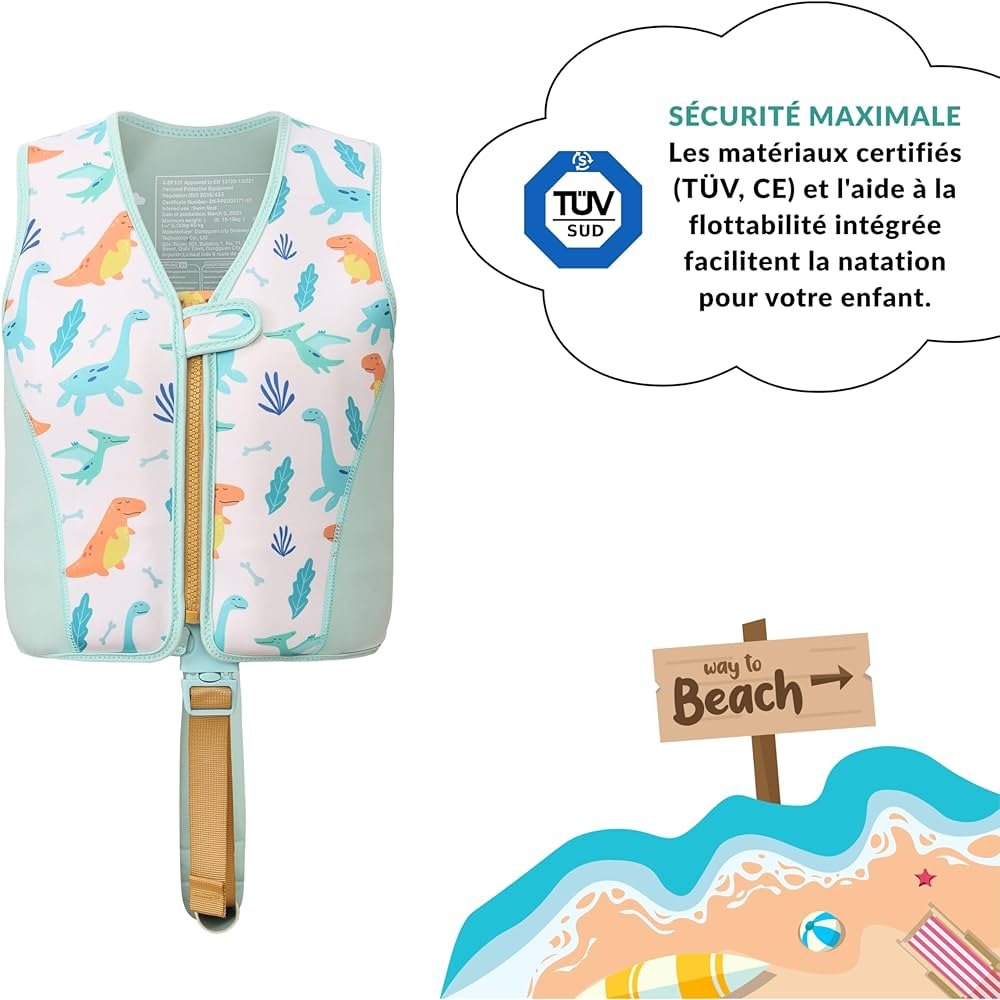 Kids Swim Vest Buoyancy Aid 3-6 Years UPF 50+, Dinosaur Design ...