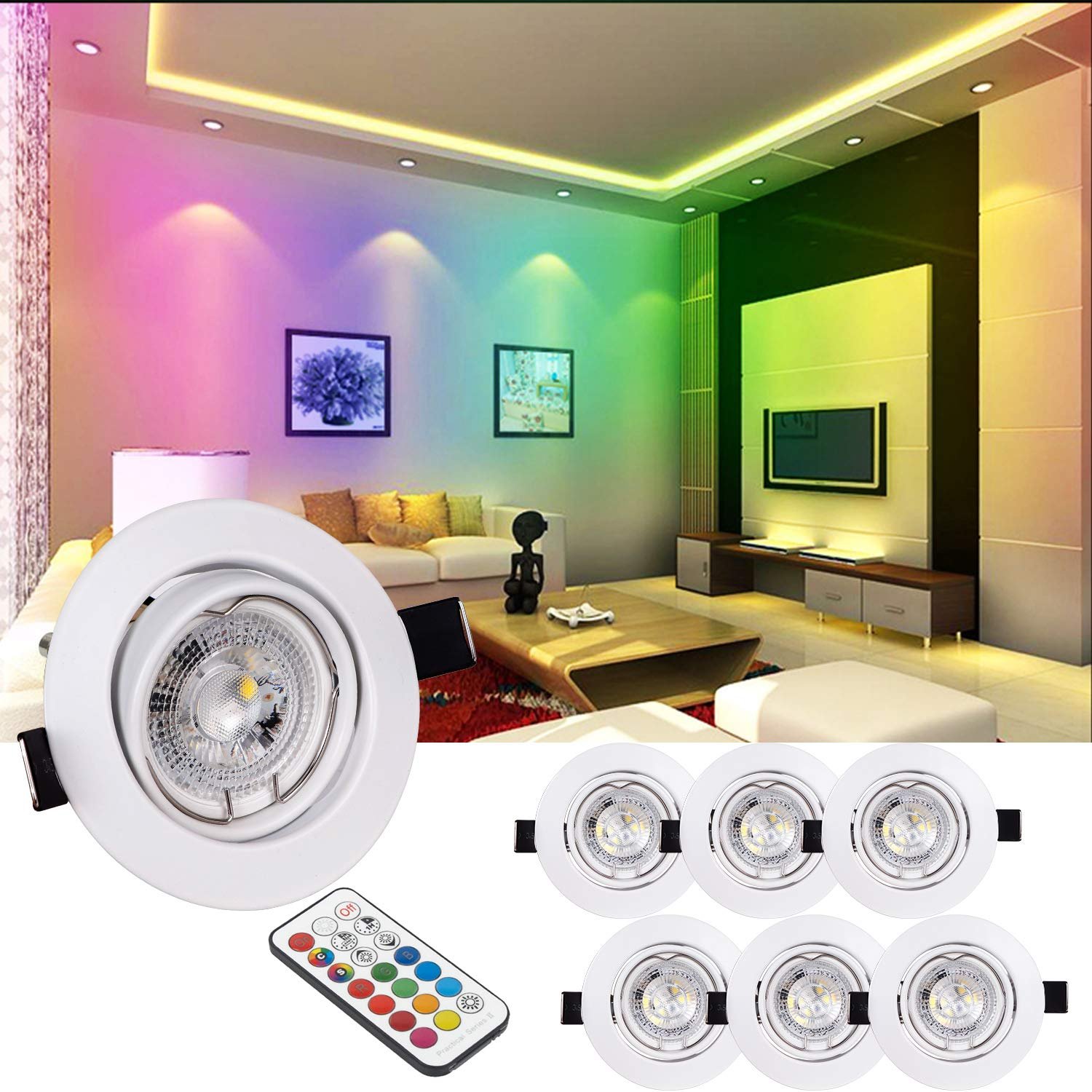LED Recessed Spotlights GU10 RGB Colour Changing Lamp Warm ...
