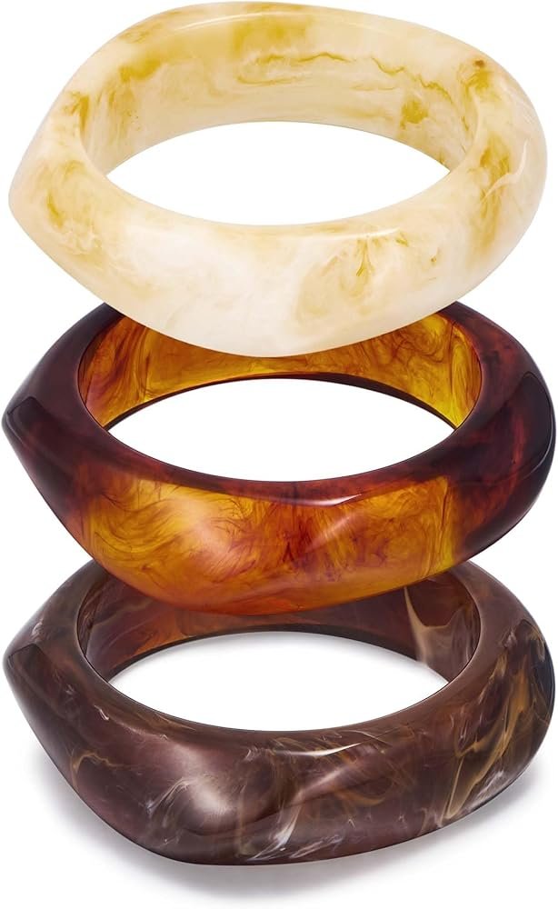 LILIE&WHITE Lot de 3 bracelets joncs en acrylique marron foncé et ...