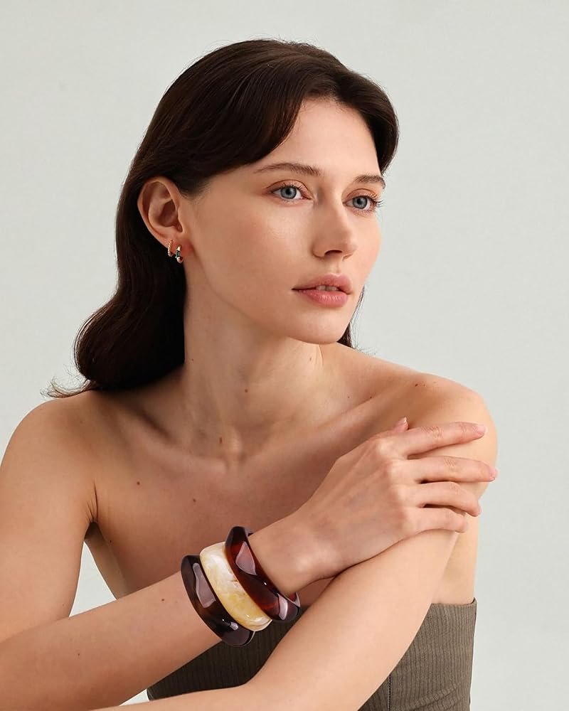 LILIE&WHITE Lot de 3 bracelets joncs en acrylique marron foncé et ...