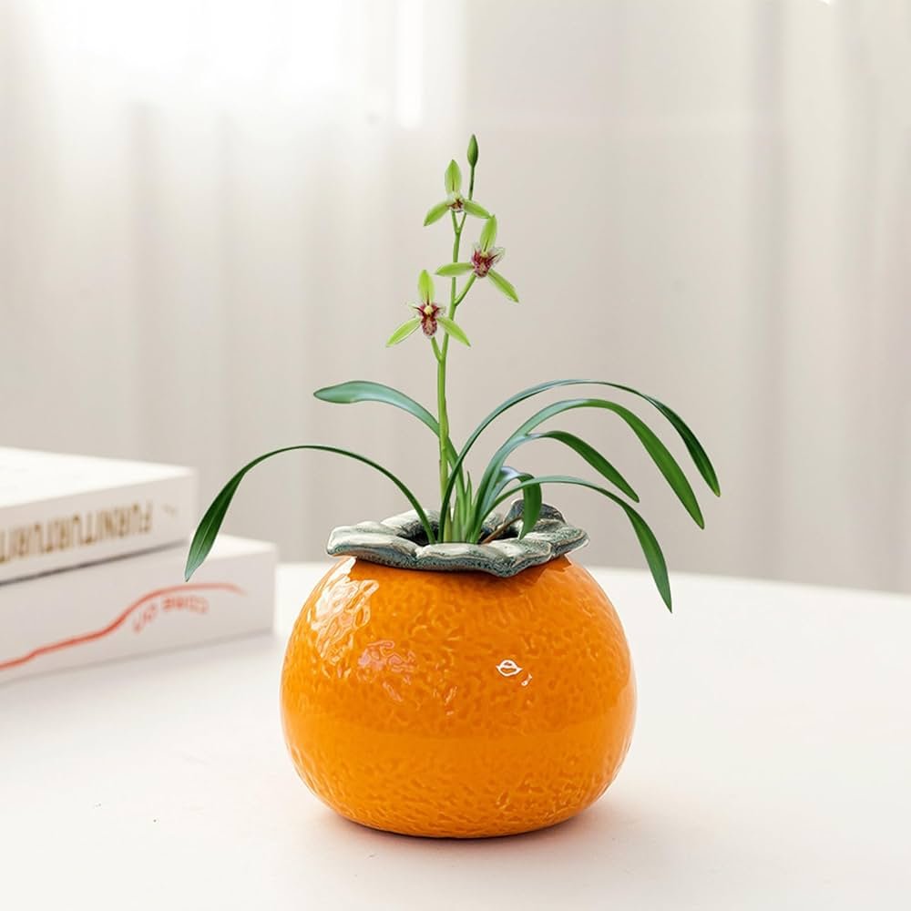 Lot de 4 Vases Orange en Céramique, Petits Pots de Fleurs en ...