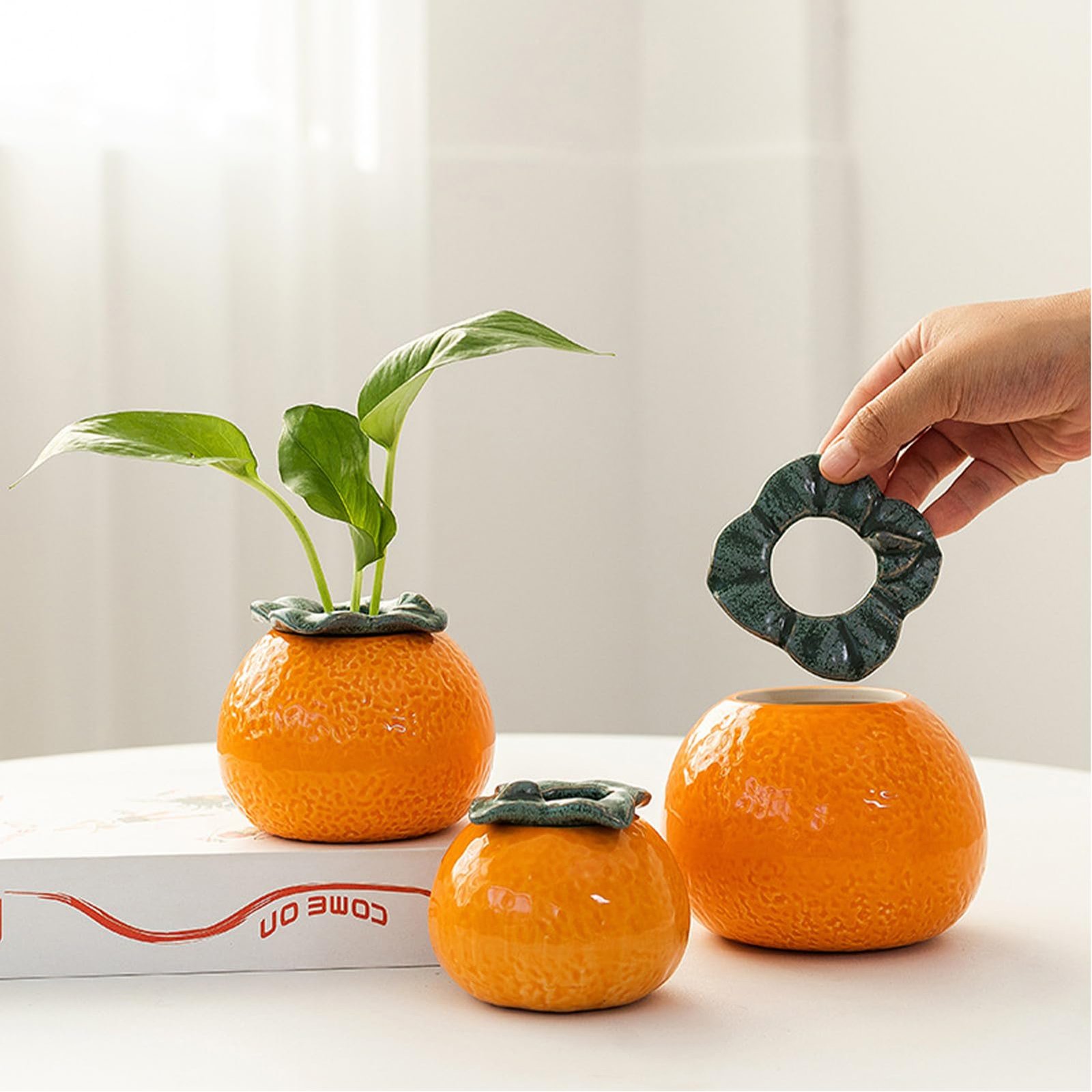 Lot de 4 Vases Orange en Céramique, Petits Pots de Fleurs en ...
