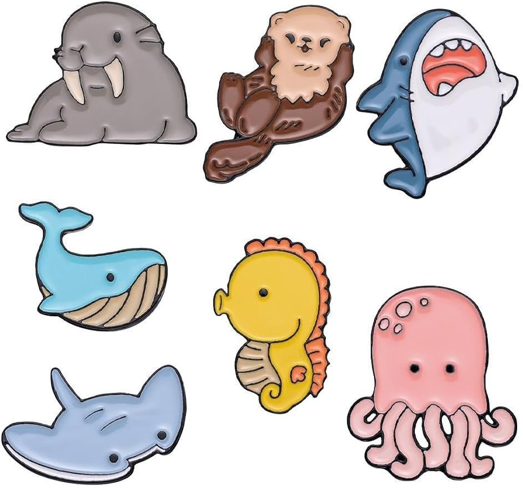 Lot de 6 broches en forme d'animaux marins en émail avec requin ...