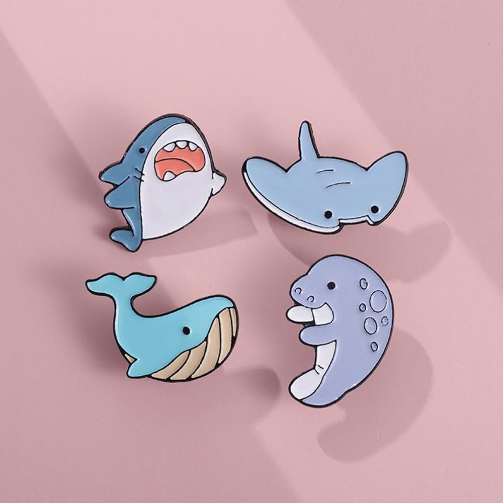 Lot de 6 broches en forme d'animaux marins en émail avec requin ...