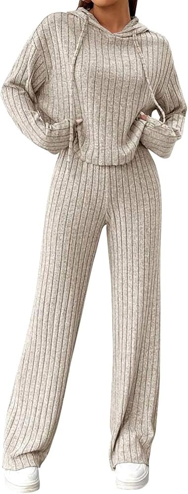 Loungewear Set for Women 2 Piece Tracksuit Ribbed Pyjamas Knit ...