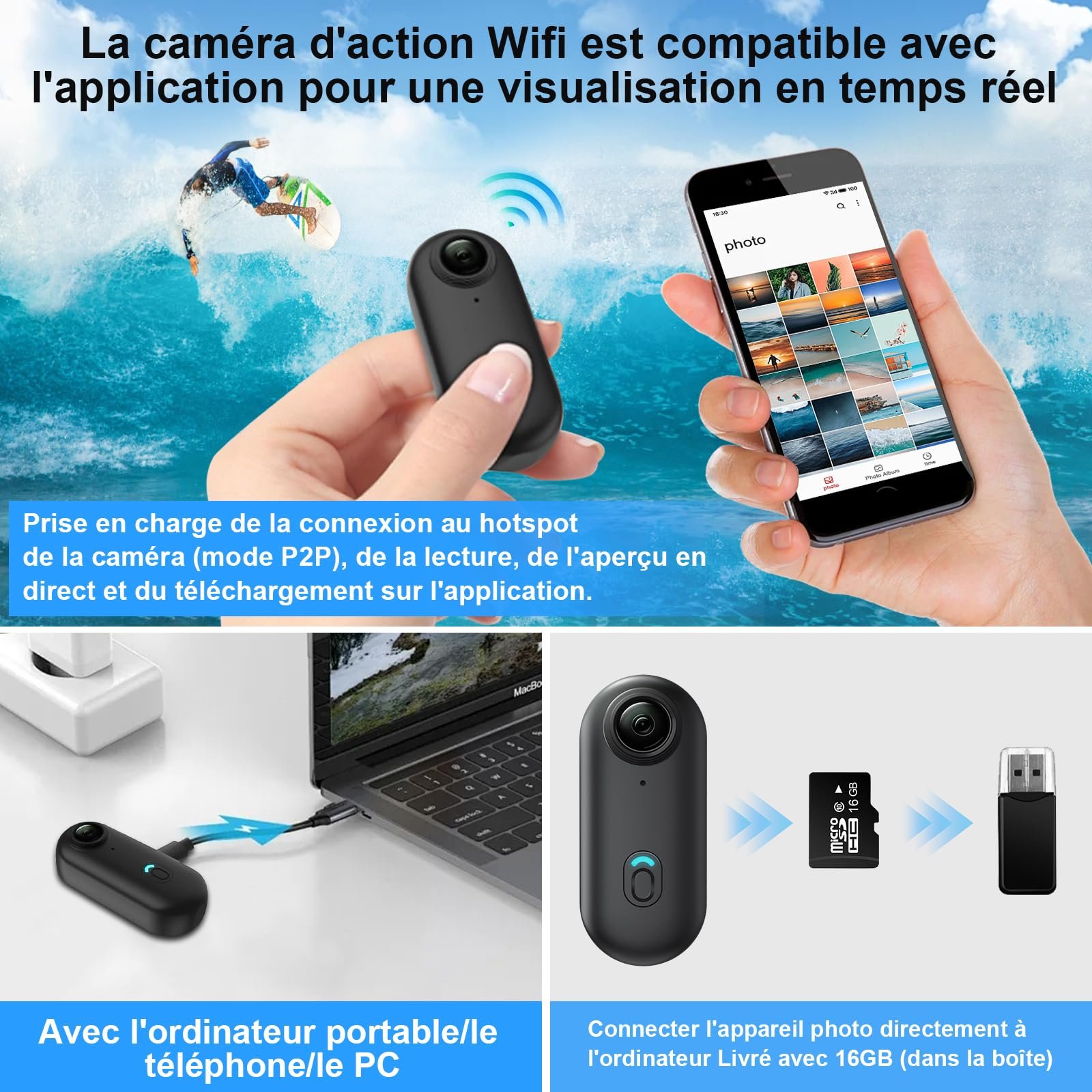 LXMIMI Caméra d'action WiFi, Camera Sport 170° Minicaméra ...